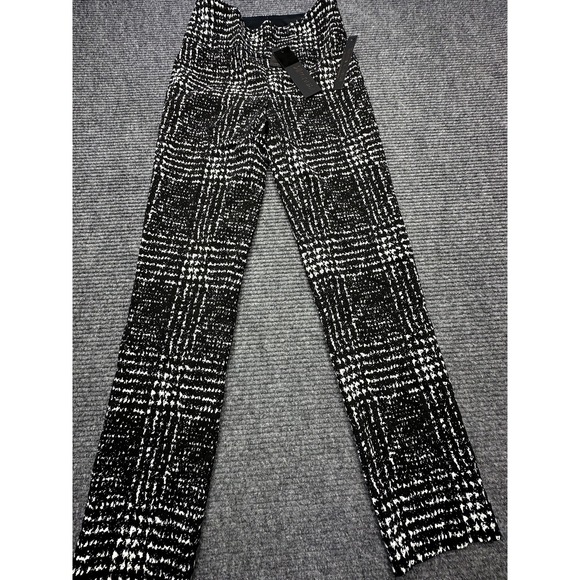 Renuar Pants Womens 0‎ Black White Plaid Slim Ankle Comfort Waist Tummy Control - Picture 1 of 13